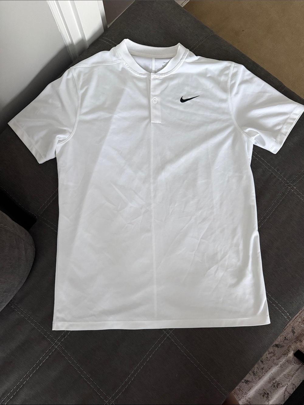 Nike White Short-Sleeve Polo with Black Swoosh